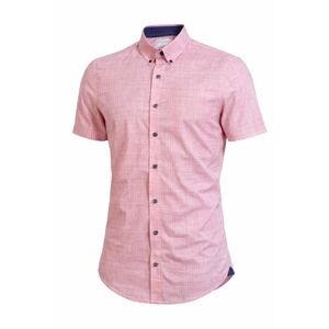 Con.Struct Mens Slim Fit 4-Way Stretch Short Sleeve Button Down Shirt Pink S